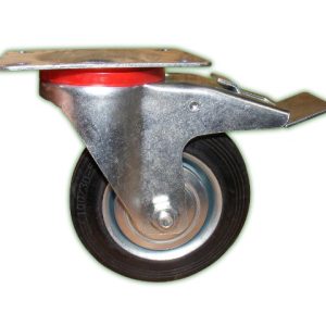 Castor Swivel Industrial W/Brake- Black Rubber 75mm